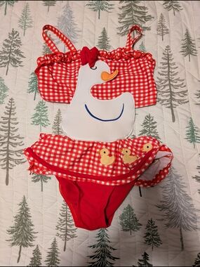 Red Gingham Duck Appliqué  Swimsuit